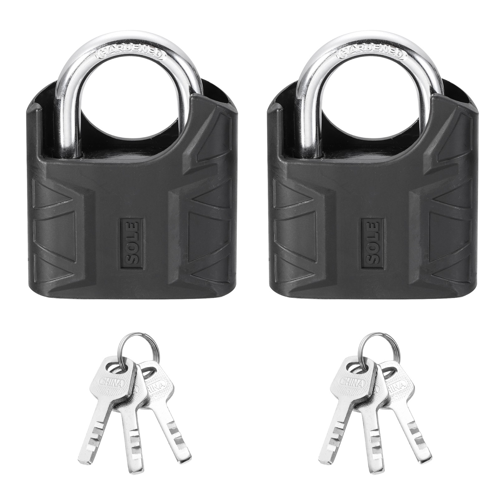 2Pcs High Security Solid Steel Padlock with Key, Black (2-3/8 Inch)