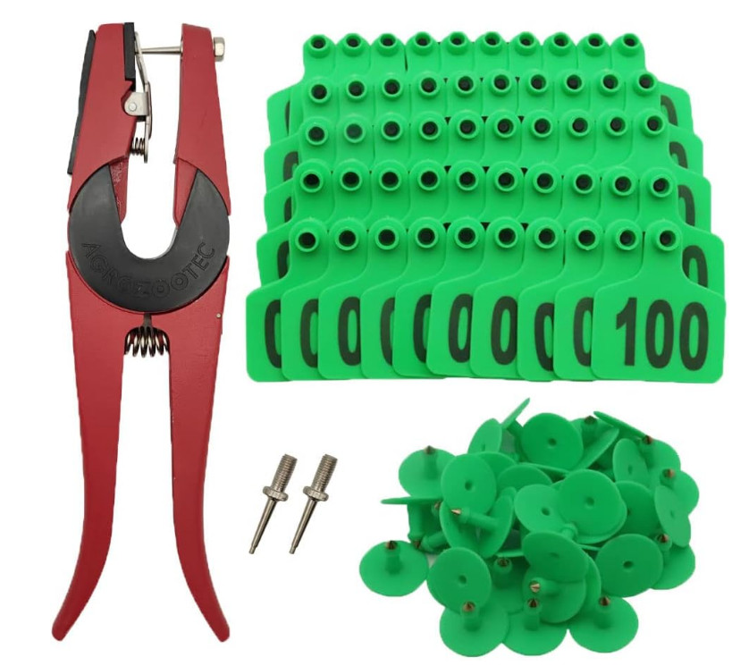 Cattle Ear Tags Numbered 001-100 with Pliers, Plastic Livestock Animal Ear Ta...