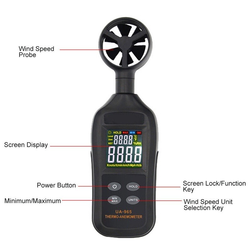Digital Handheld Anemometer, Wind Speed Metering Device, UA-965