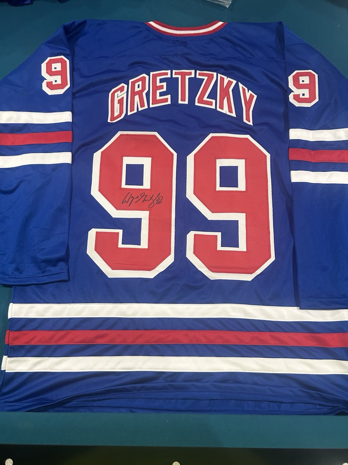 Wayne Gretzky Rangers Facsimile Reprint Autograph Custom Jersey SzXL