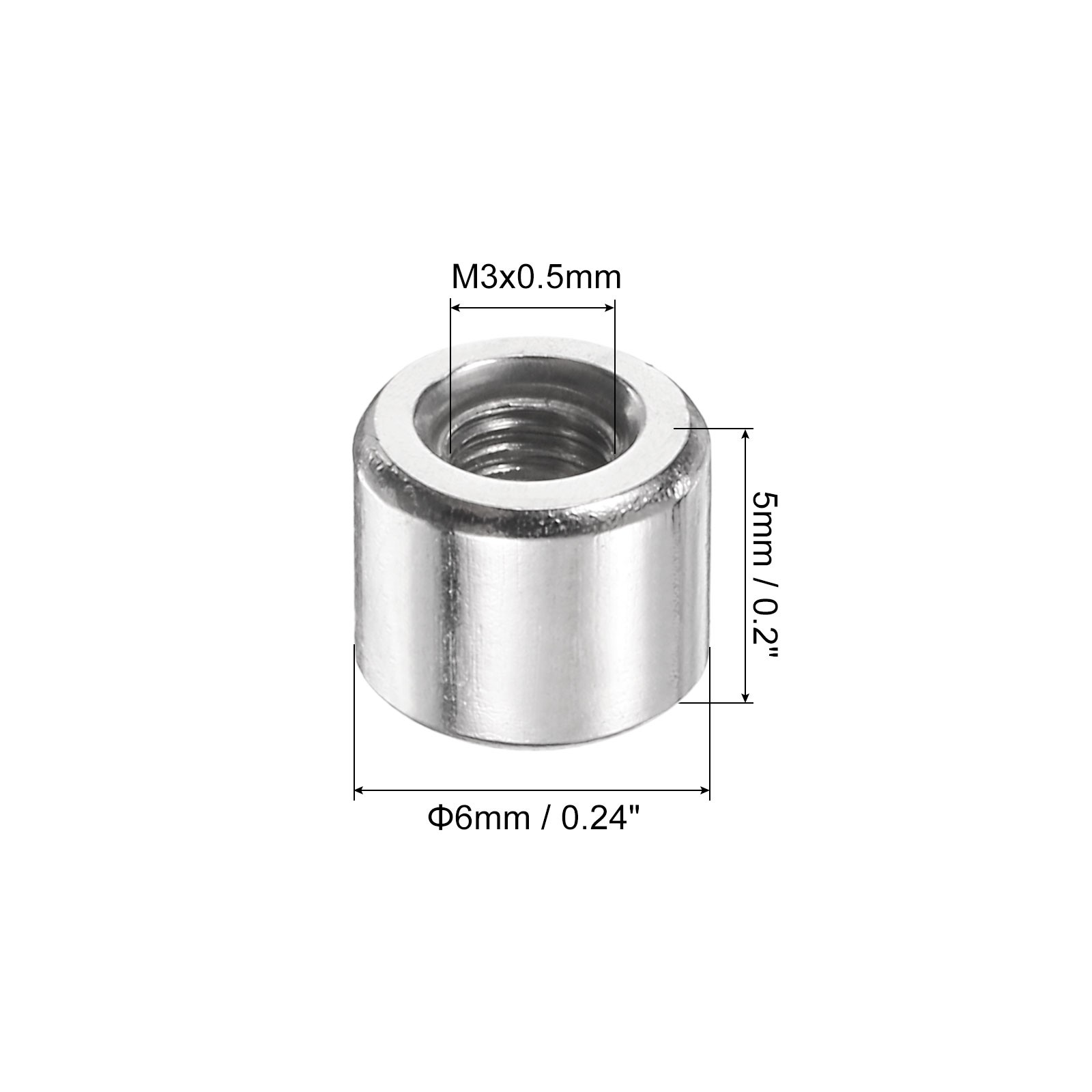 24Pcs Round Connector Nuts, M3x5x6mm Coupling Nut Sleeve Rod Bar Stud Nut