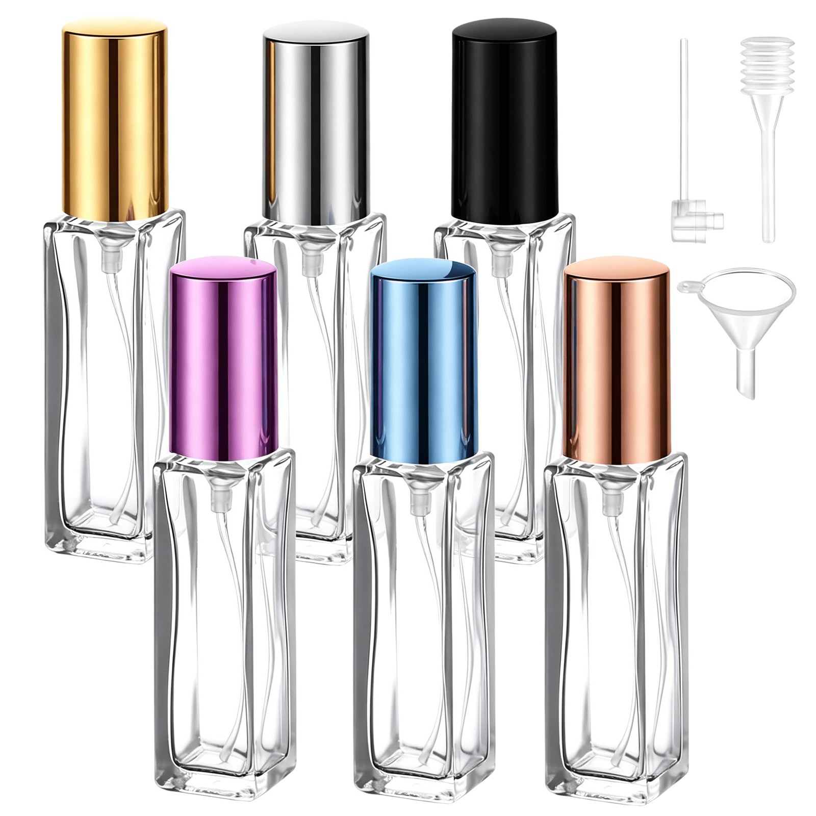 10ml Refillable Glass Perfume Atomizer, 6 Pcs Travel Spray Bottle with Alumin...