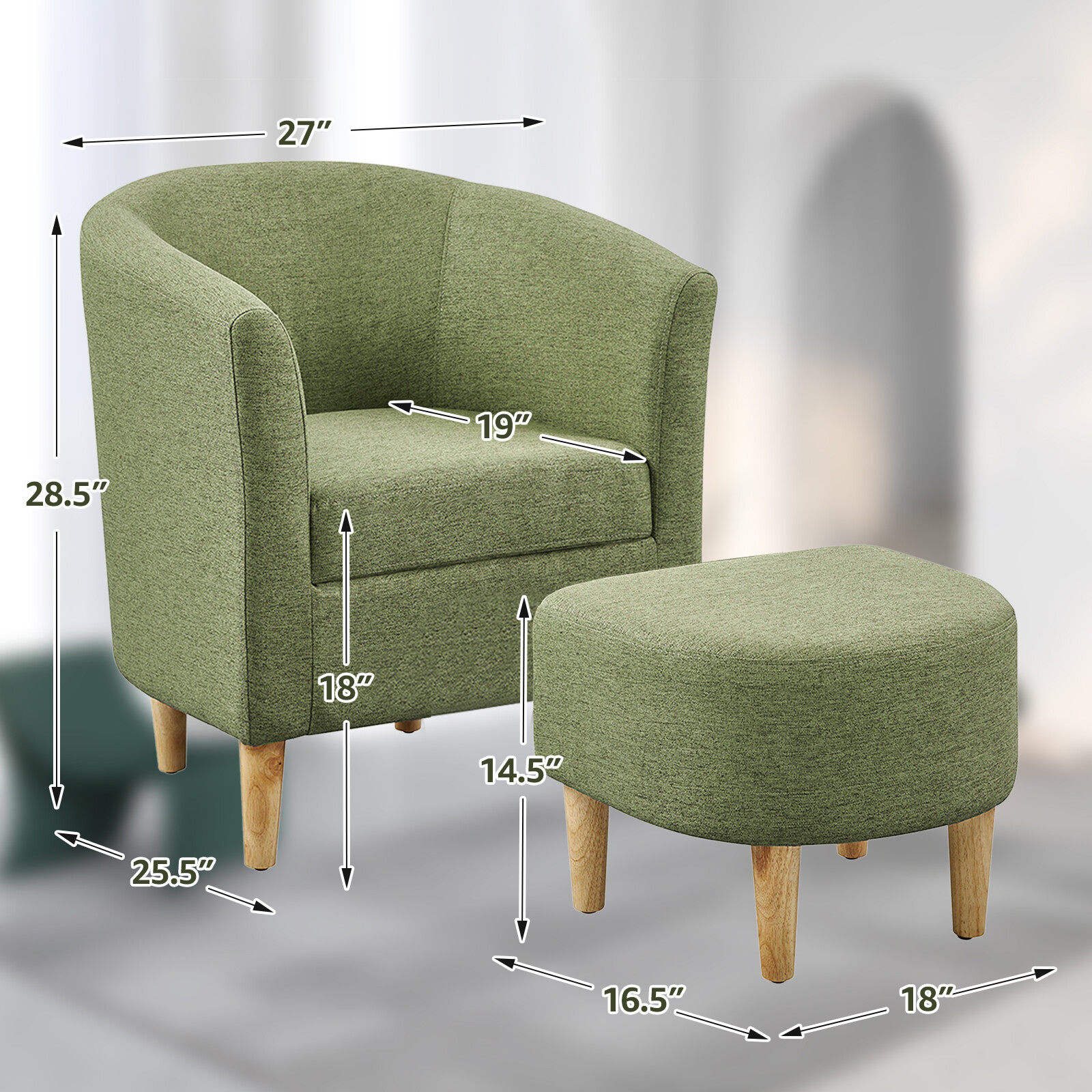 Modern Single Sofa Accent Arm Chair w/ Ottoman Linen Fabric Comfy Upholstered