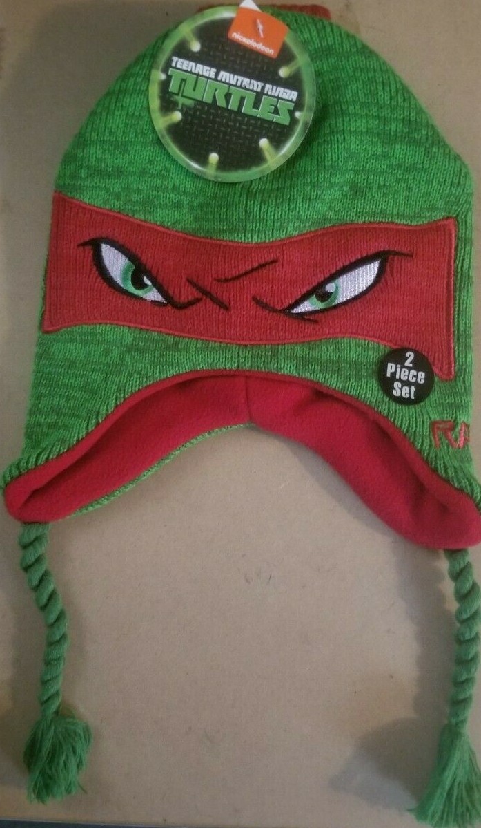Teenage Mutant Ninja Turtles TMNT Raphael Winter HAT With Gloves SET NEW NWT