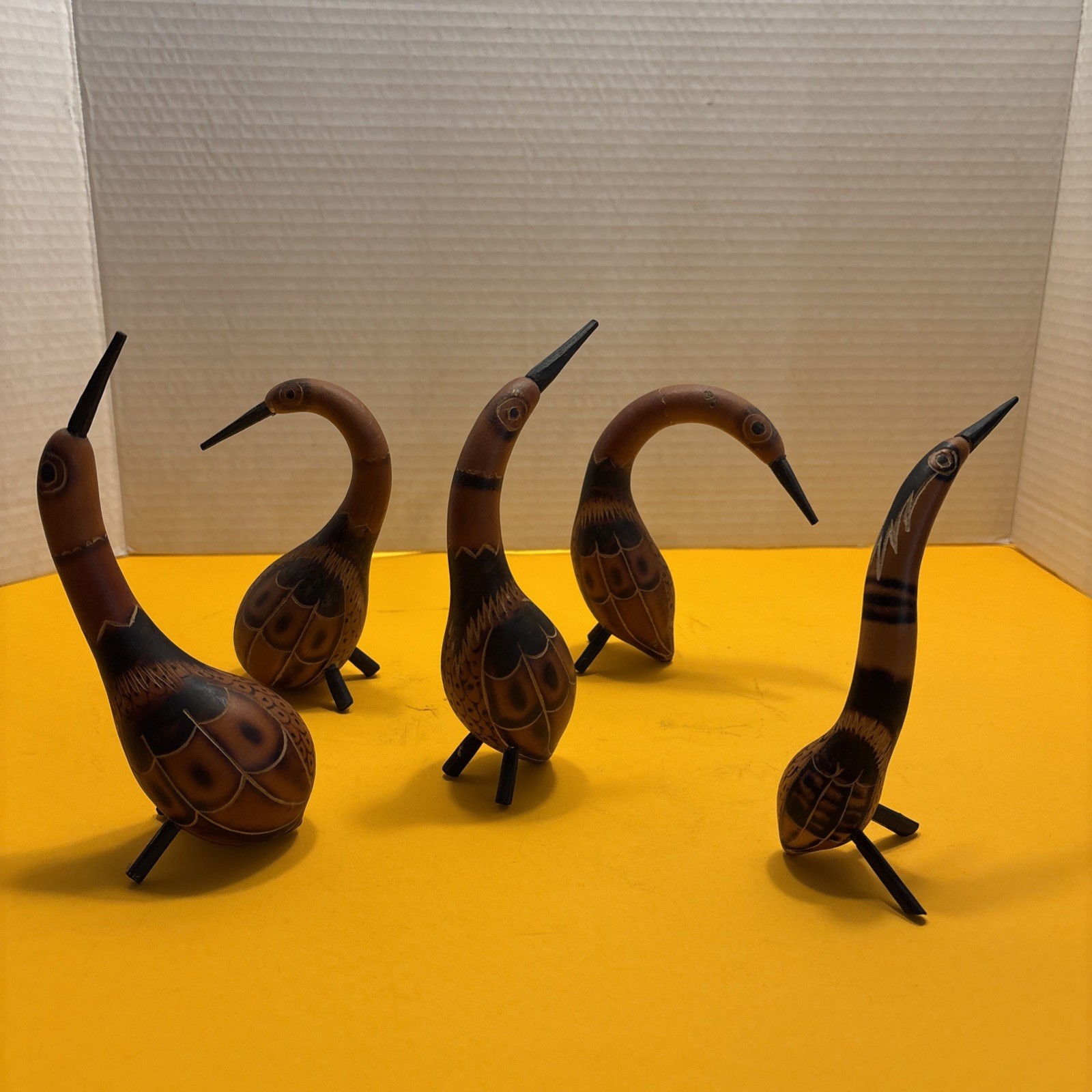 Peruvian Dried Gourd Birds-hand Painted-adorable-set Of 5-VTG