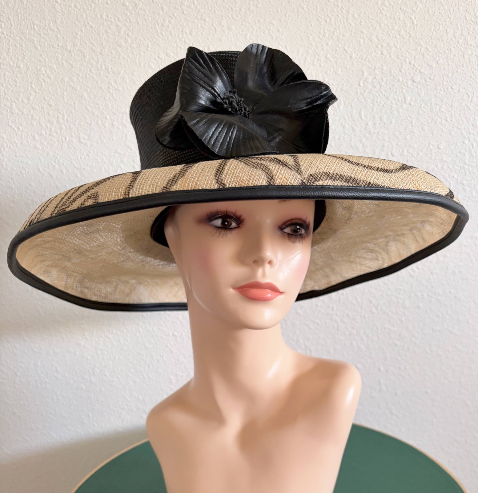 Snoxell & Gwyther Black Neutral Floral Swirl Wide Brim Derby Hat Hatinator