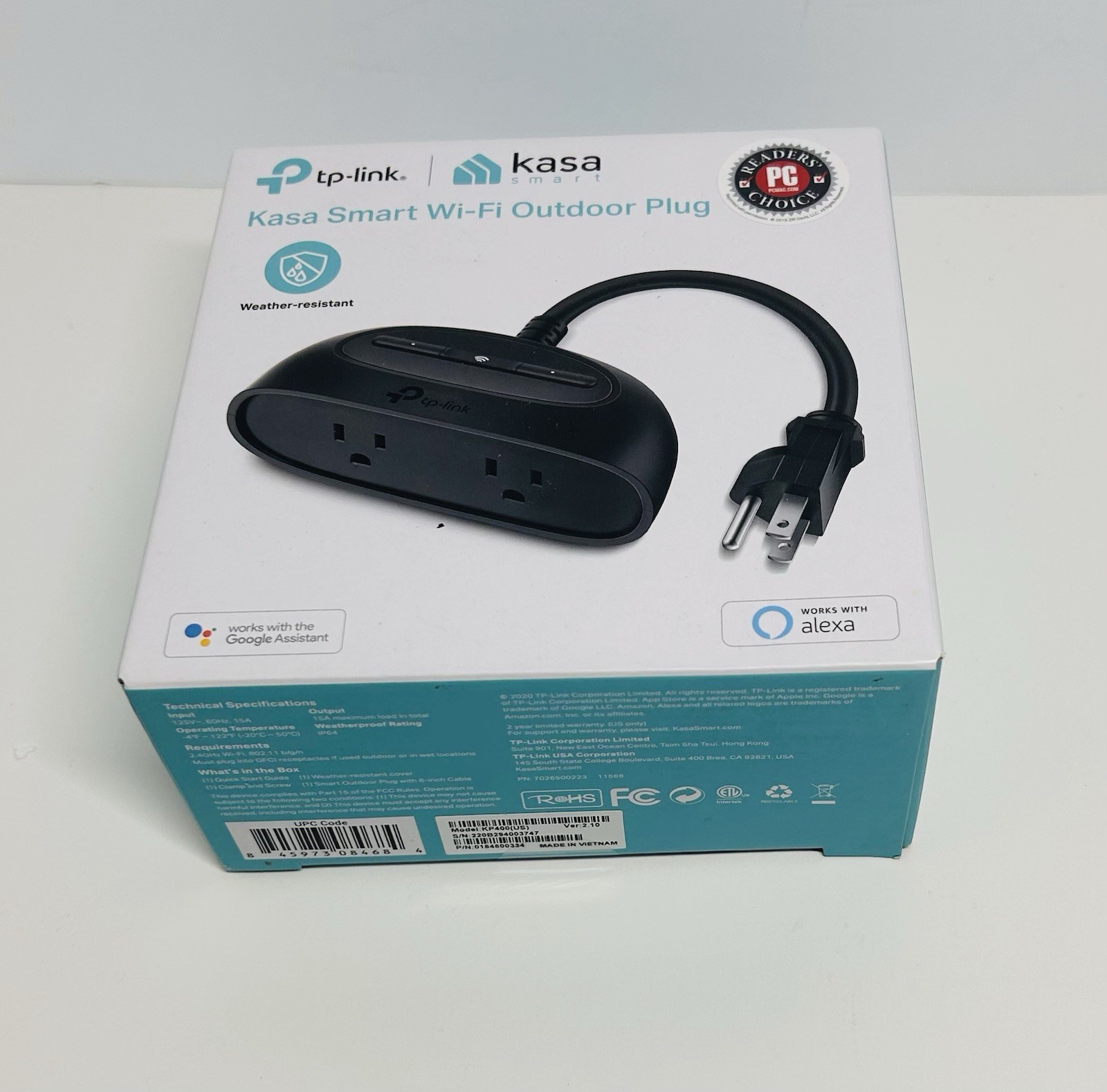 Kasa Smart Outdoor Smart Plug KP400 Smart Home Wi-Fi Outlet 2 Sockets New!