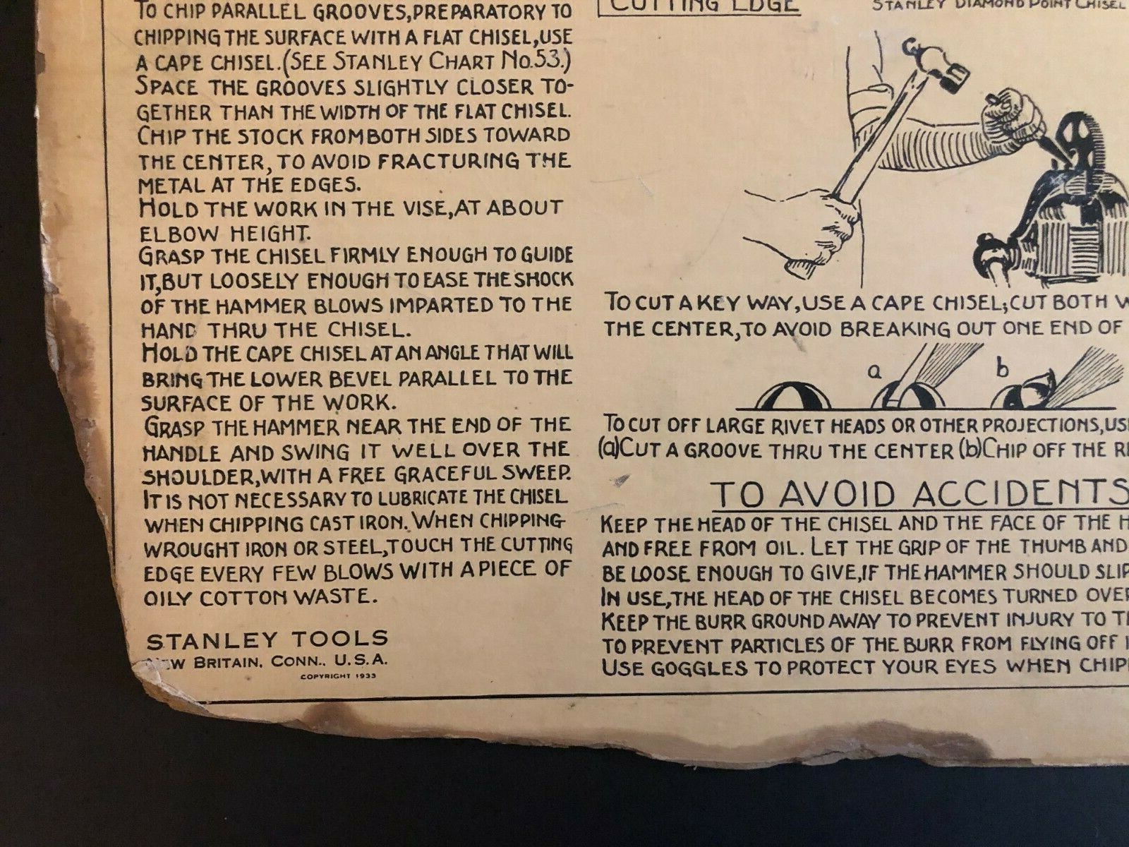 Vintage 1933 Stanley Tools Double Sided Pressboard Instructional Chart (10 / 14)