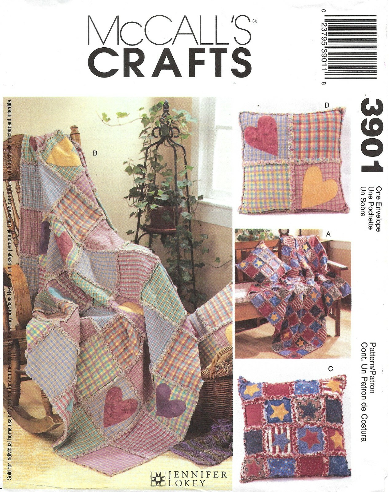 McCall's 3901 Rag Quilt Throws in 2 Sizes & Square Pillow UNCUT Sewing Pattern