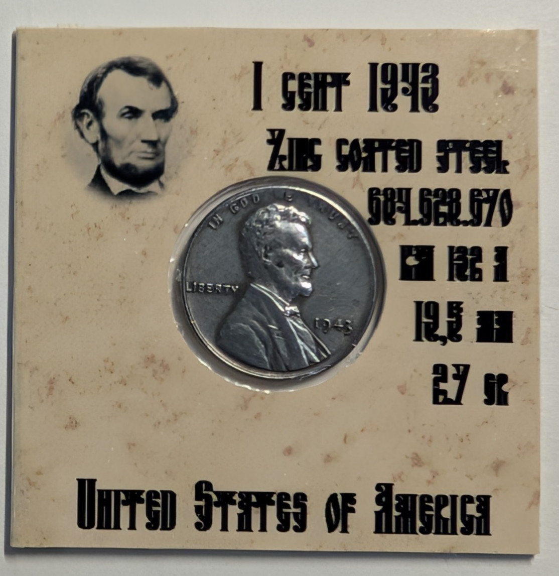 1943  Lincoln Wheat Cent • Steel Penny • WWII Emergency Issue • 1 Cent - 1 coin