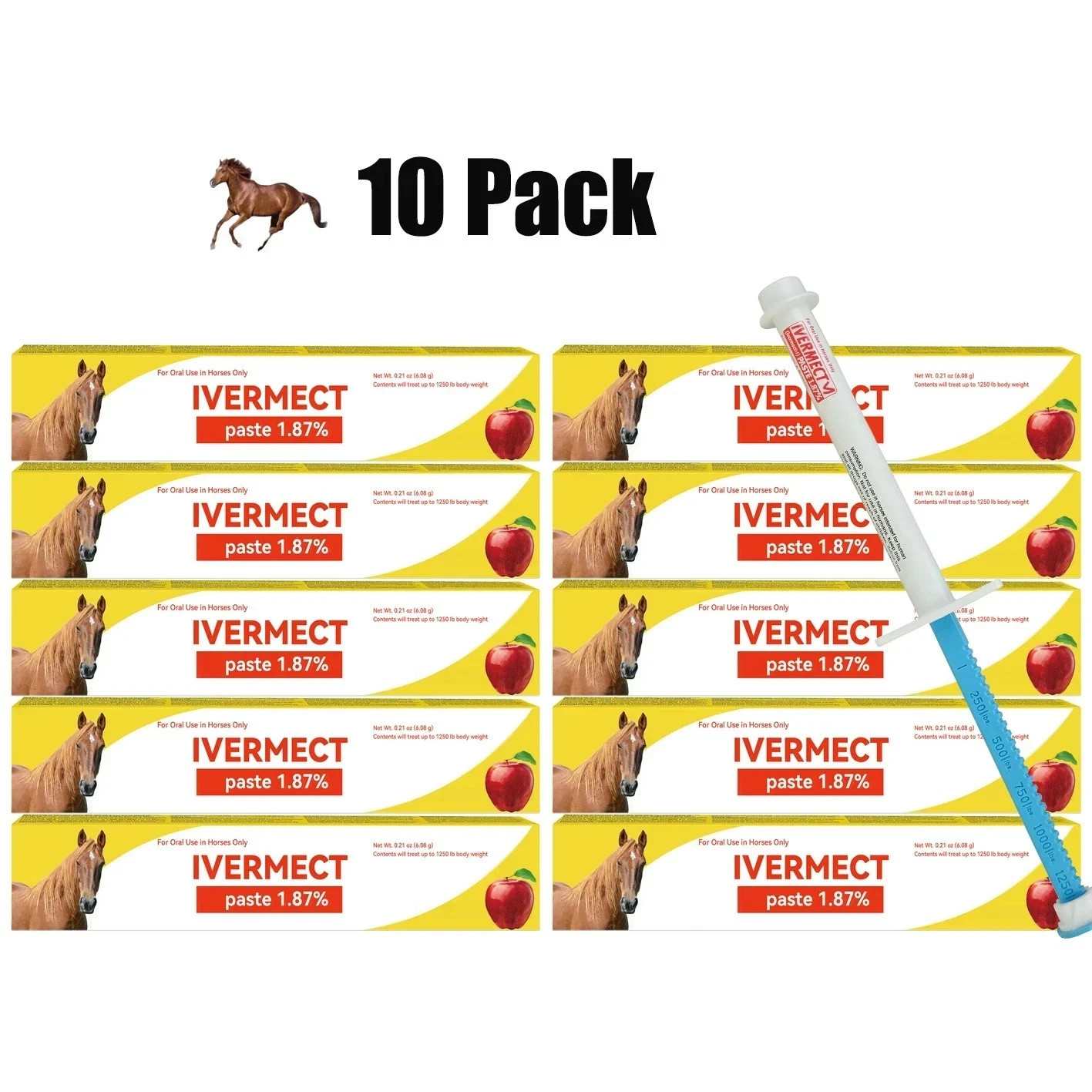 10 Pack Paste Horse Dewormer, Apple Flavor Wormer