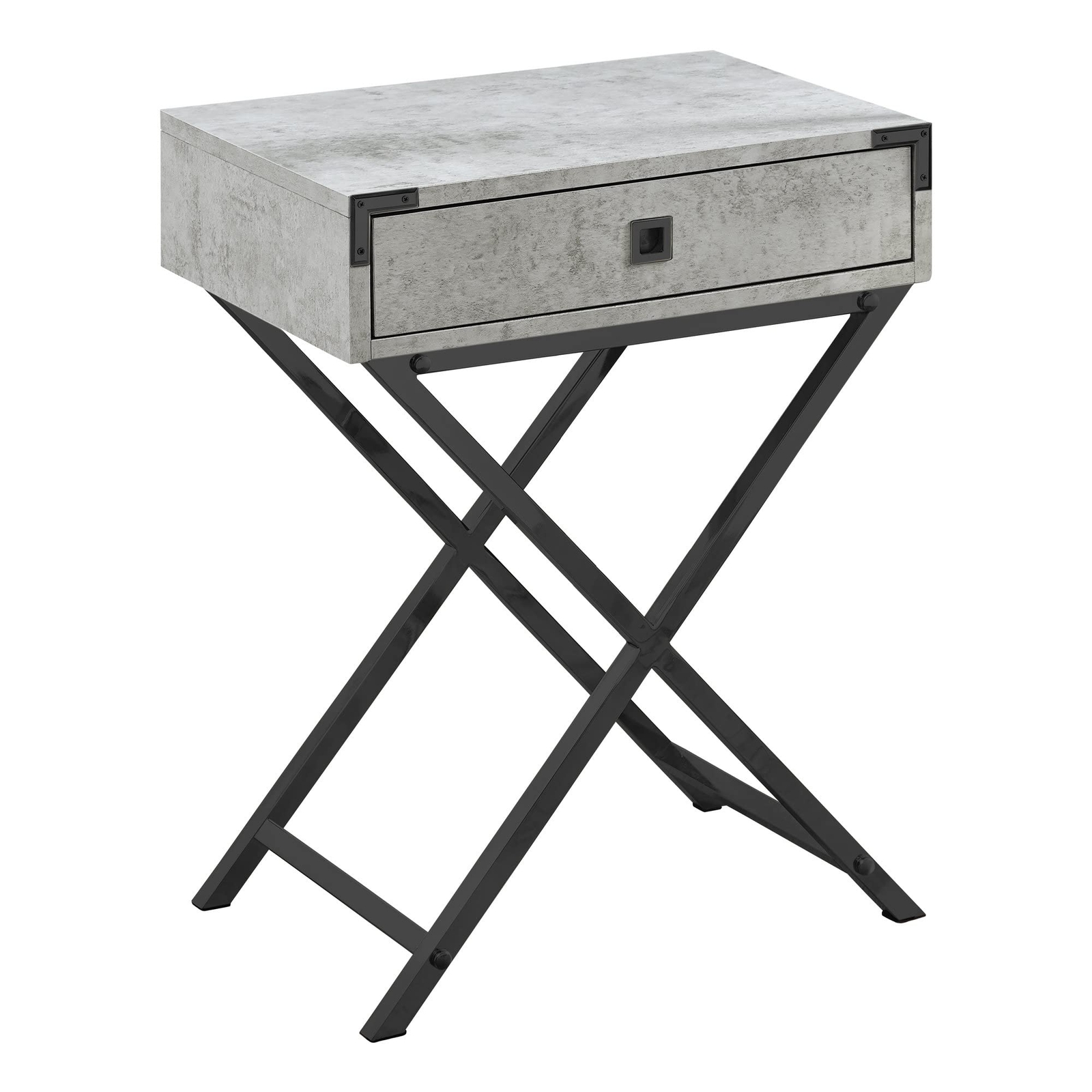 24 Black And Gray Wood And Metal End Table With Drawer