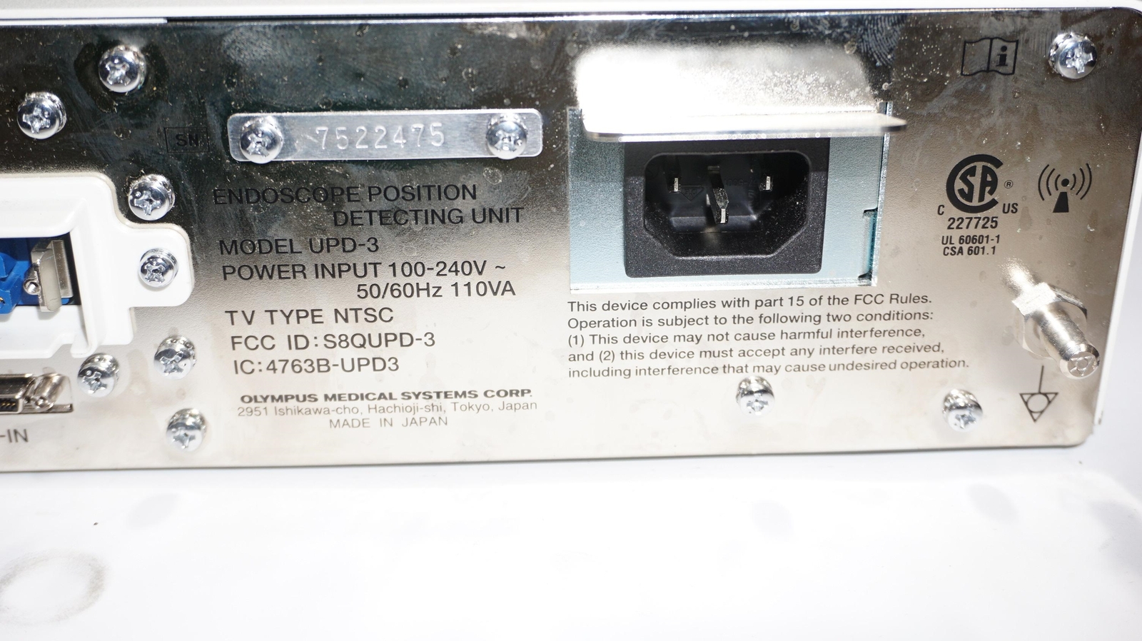 OLYMPUS UPD-3 SCOPEGUIDE ENDOSCOPE POSITIONING SYSTEM CONSOLE -LOOSE CONNECTOR