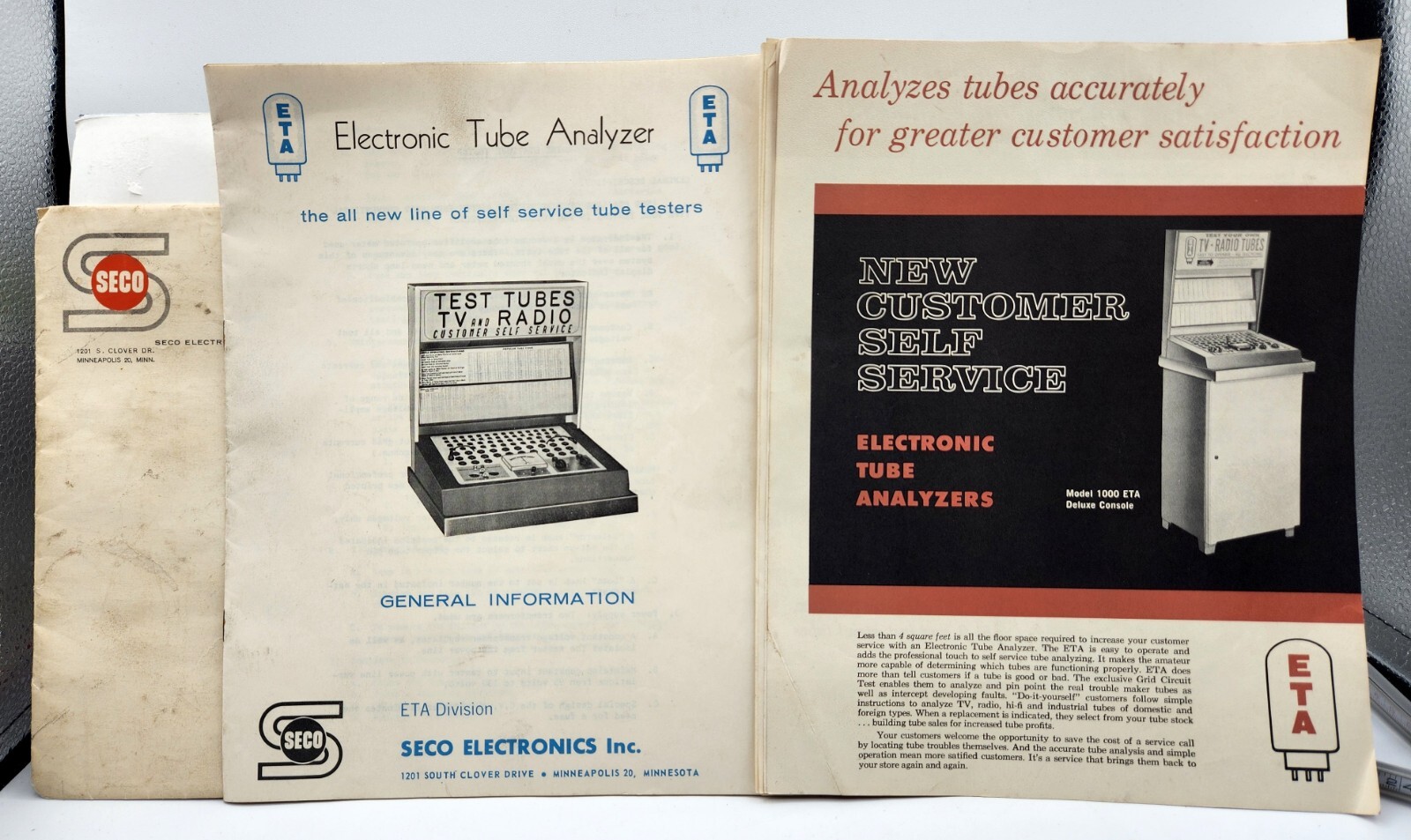 Seco Electronic Tube Analyzer Ephemera Lot - Manuals, Ads, Recalls, Fixes c.1950