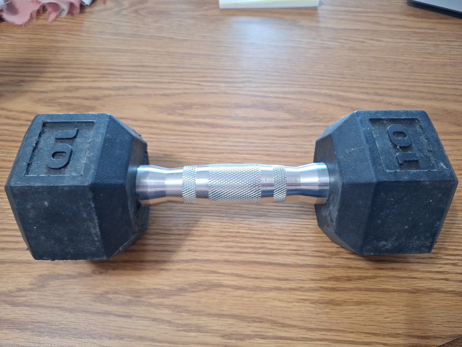 Rubber Hex 10 Pound Dumbbell Hand Weight Chrome Handle