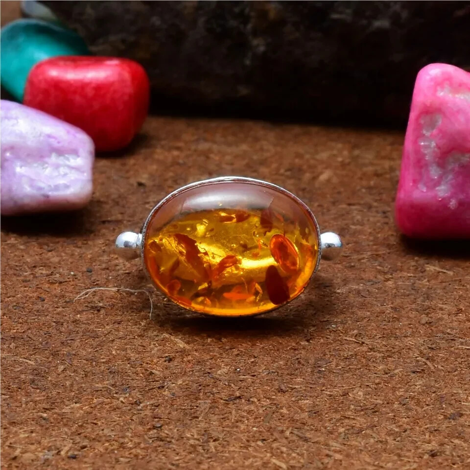 Baltic Amber Solid 925 Sterling Silver Statement Handmade Ring, All Size M698