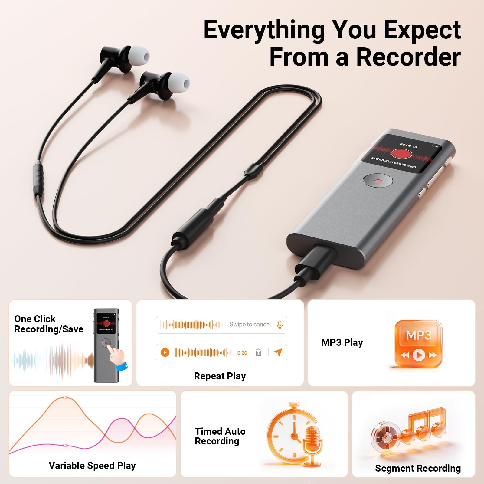AI Digital Voice Recorder with Transcribe & Summarize, AI Note Taker for Meet...