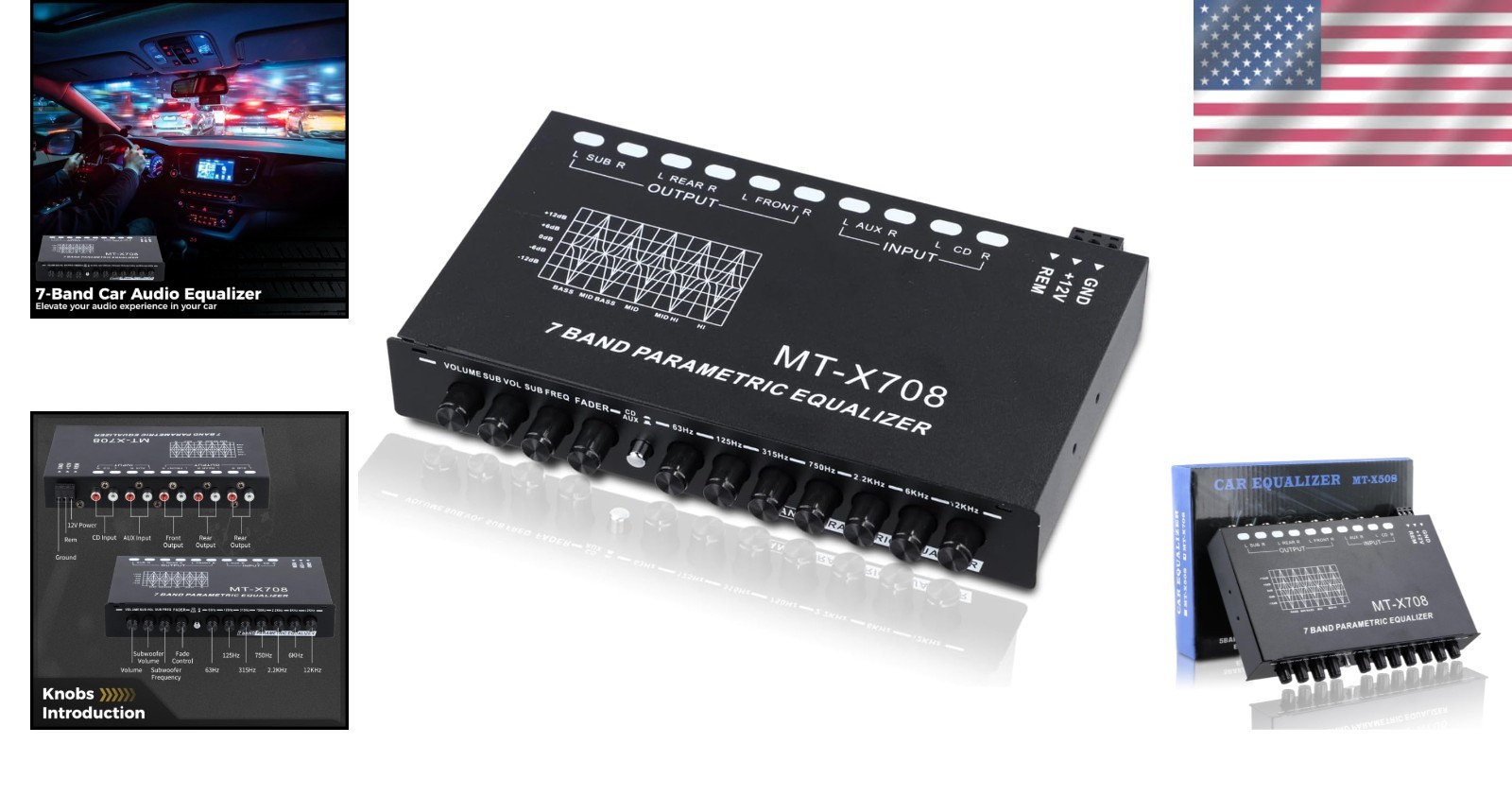 Adjustable 7-Band Car Audio Equalizer with 6-Channel Output & Subwoofer Control