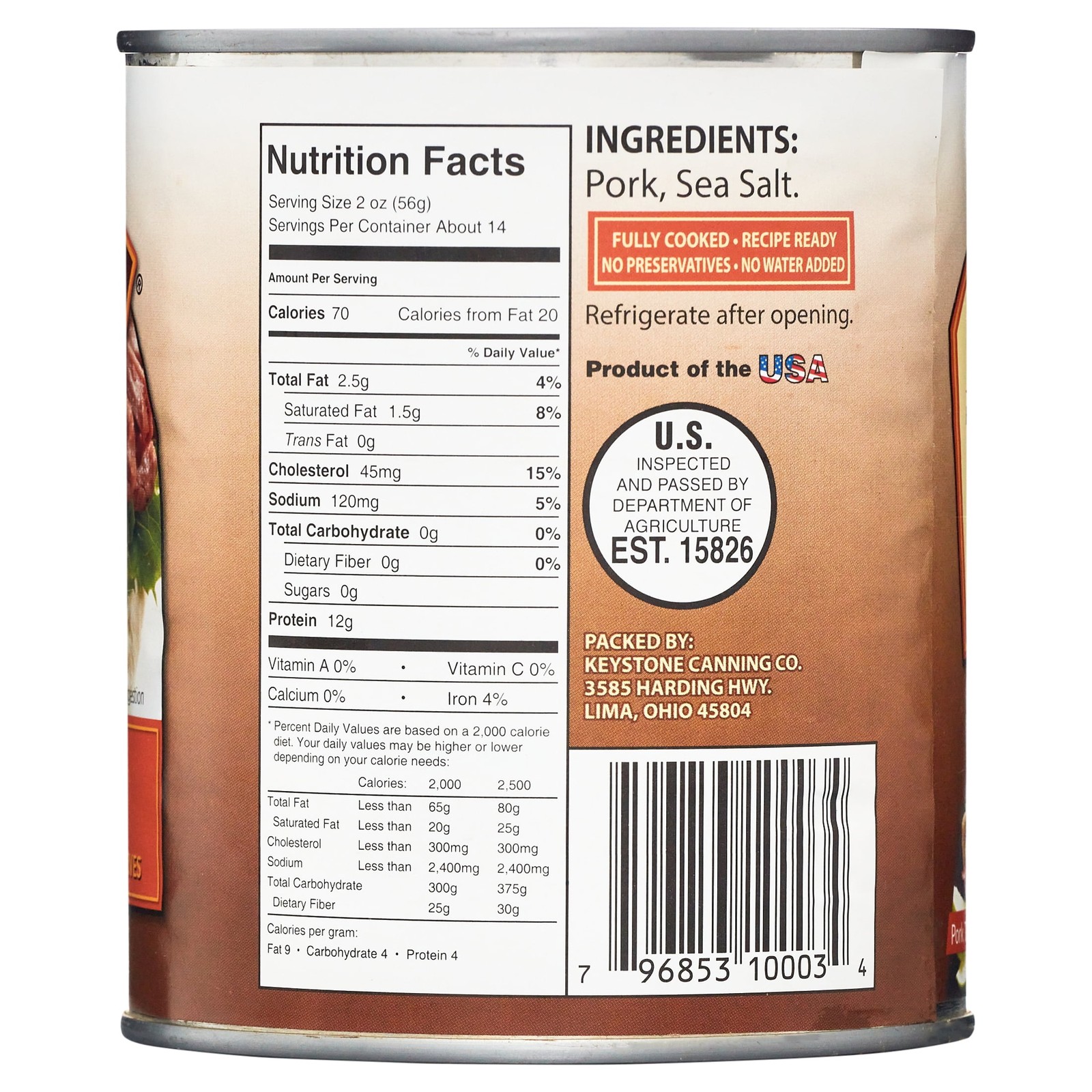 (2 pack) Keystone All Natural Pork, 28 oz Can
