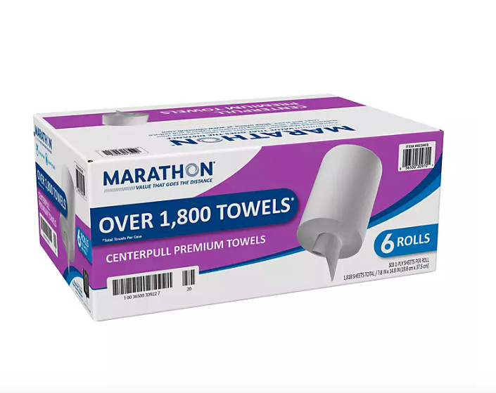 Marathon Premium Centerpull 1-Ply Paper Towels, White 300 sheets/roll, 6 rolls