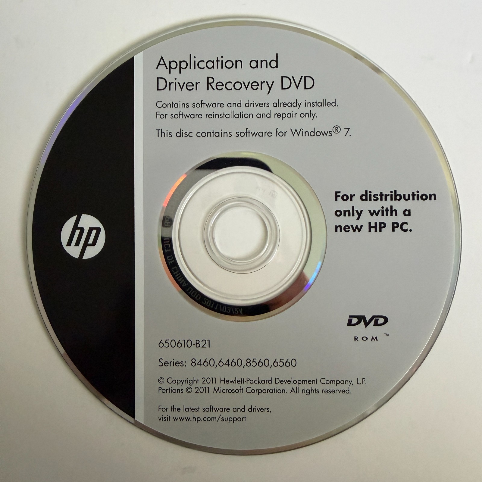 HP Application & driver recovery DVD WINDOWS 7 650610-B21