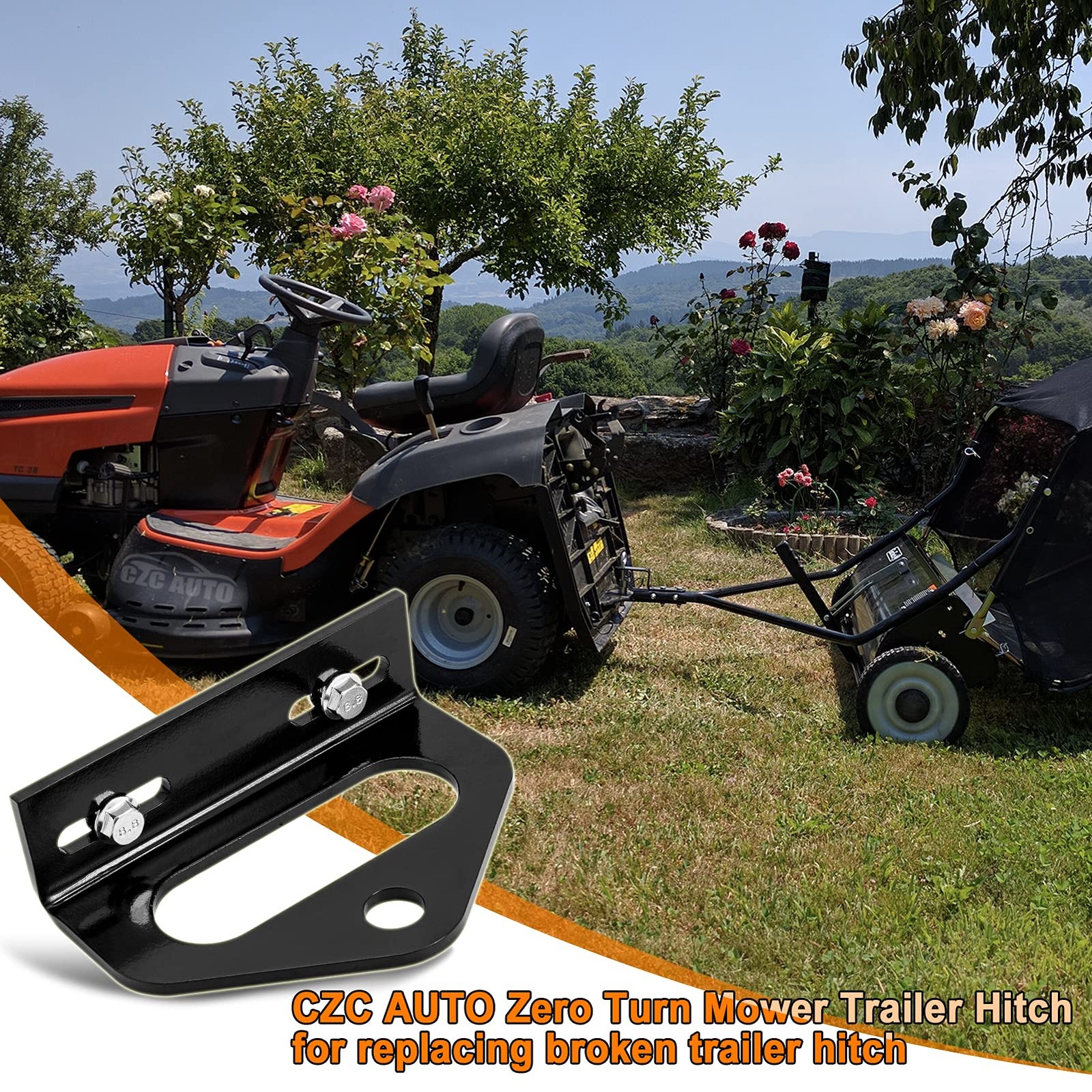 CZC AUTO Zero Turn Mower Trailer Hitch 2.4"-5" Without 5/8" Pin, Black