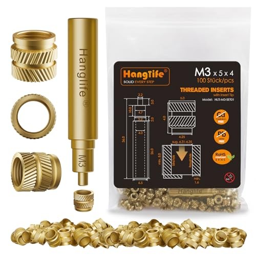 M3 Heat-Set Threaded Inserts with Insert Tip, Heat Set M3 x D5 x L4(100pcs)