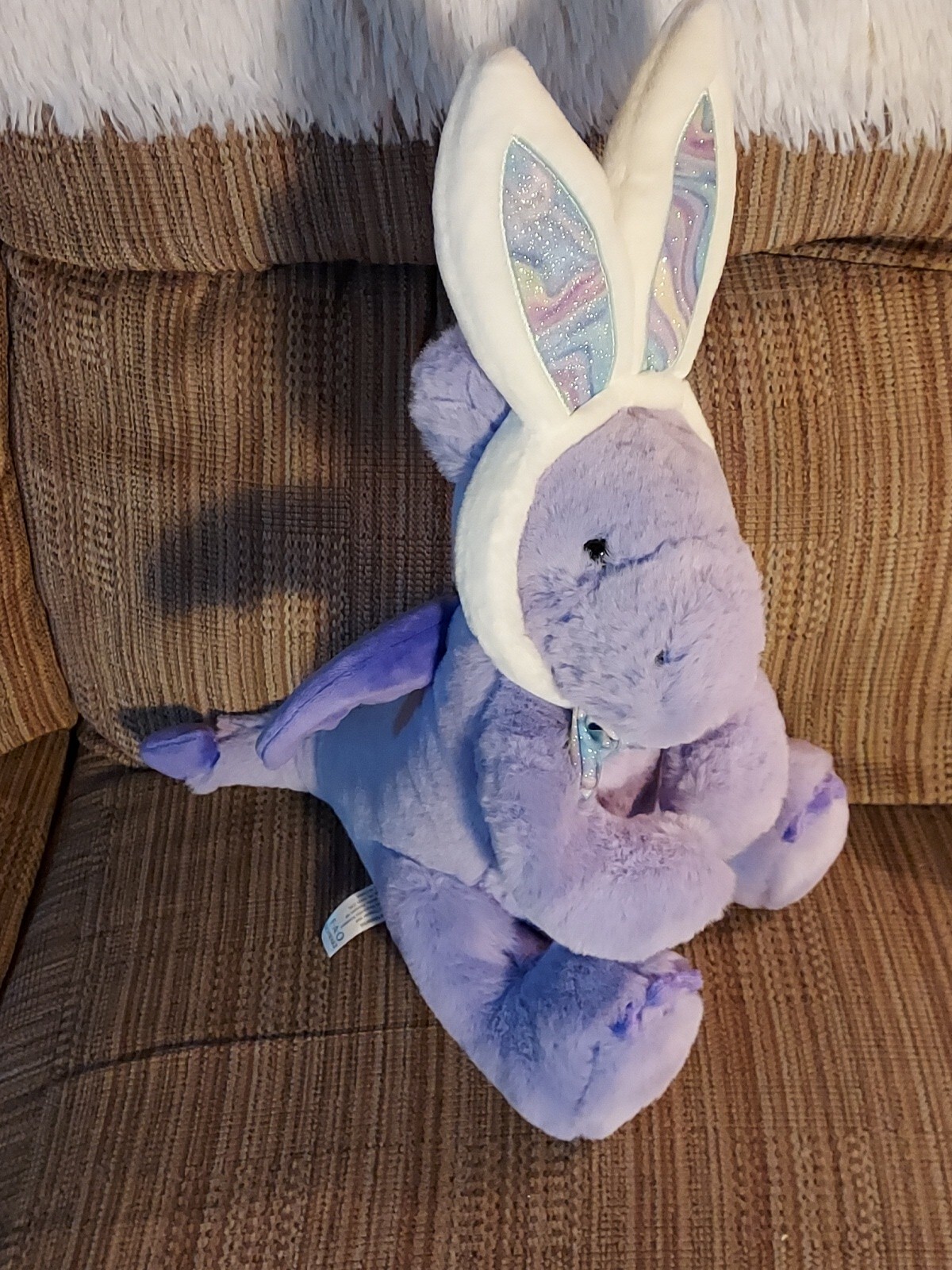 FAO Schwarz plush Purple Dragon Sparklers bow Easter bunny ears 16" NWT