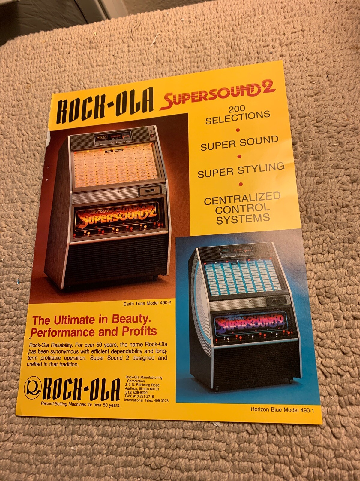 11- 8 1/4” Rock Ola Jukebox Super Sounds 2  1986. arcade game AD FLYER