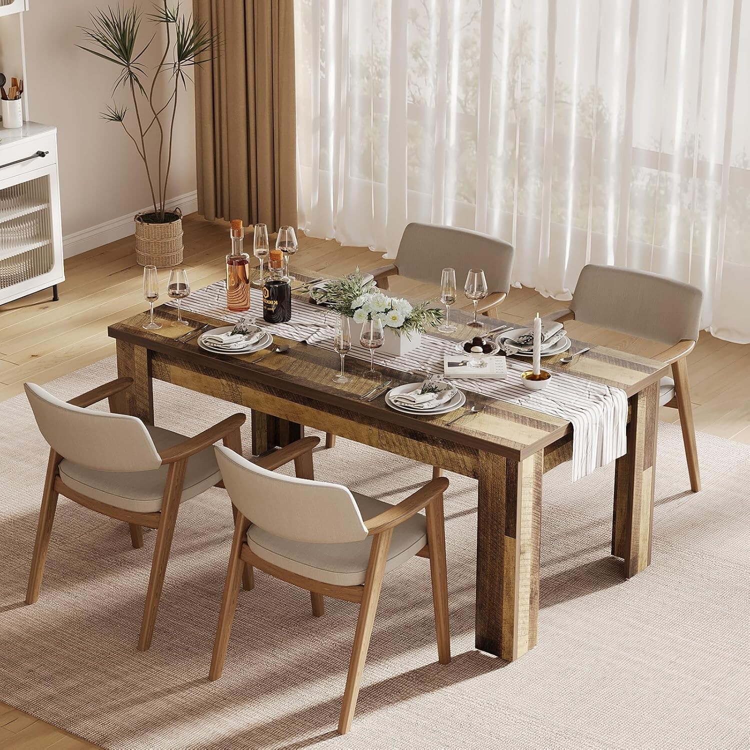 Rustic Farmhouse Dining Table for 4-6 , 63 Inch Kitchen Dinner Table (No chairs)