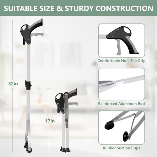 32" Foldable Grabber Tool 2-Pack - Heavy Duty Suction Cup Grip, Trash Picker for