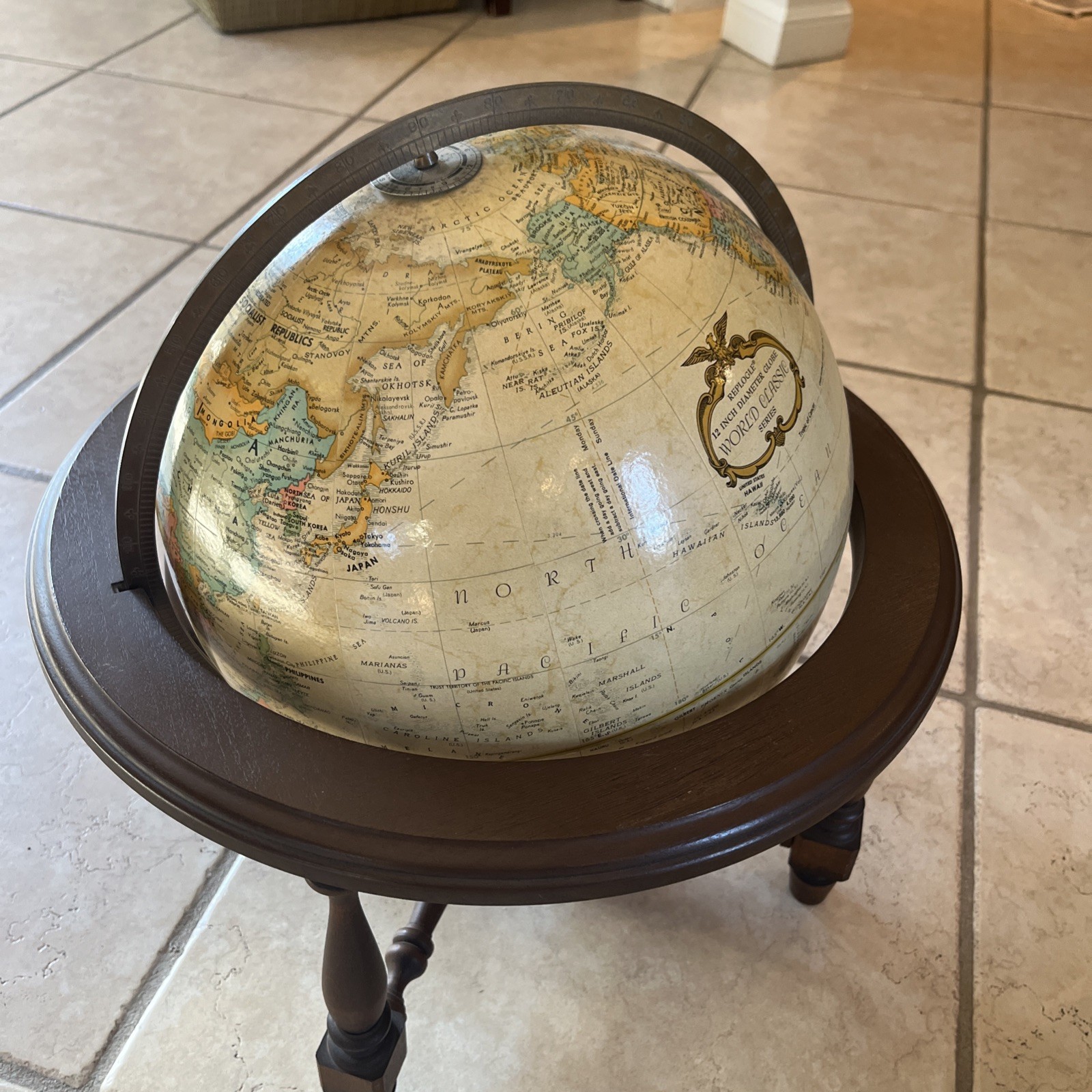 Vintage Replogle 12” Diameter Globe World Classic Series w/Stand Raised&Rotating