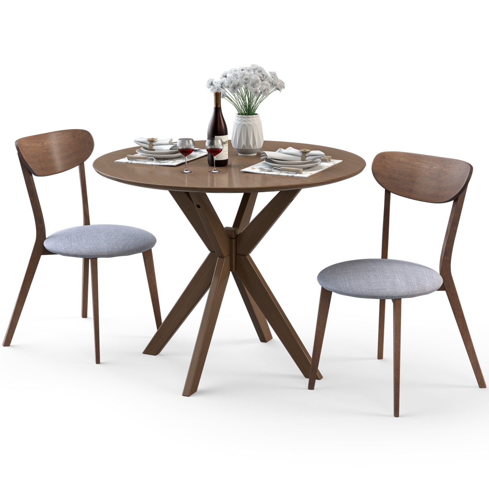 3 PCS Dining Table Set Modern Round Kitchen Table and Chairs Set for Dining Room