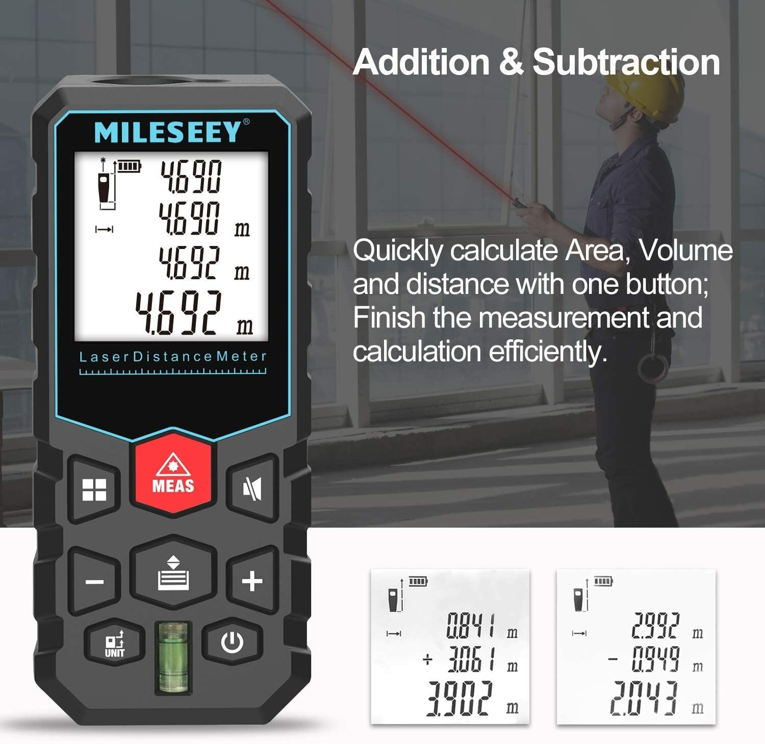 Mileseey Laser Measure 165ft, Laser Distance Meter 50M(M/in/F) with AA Batteries
