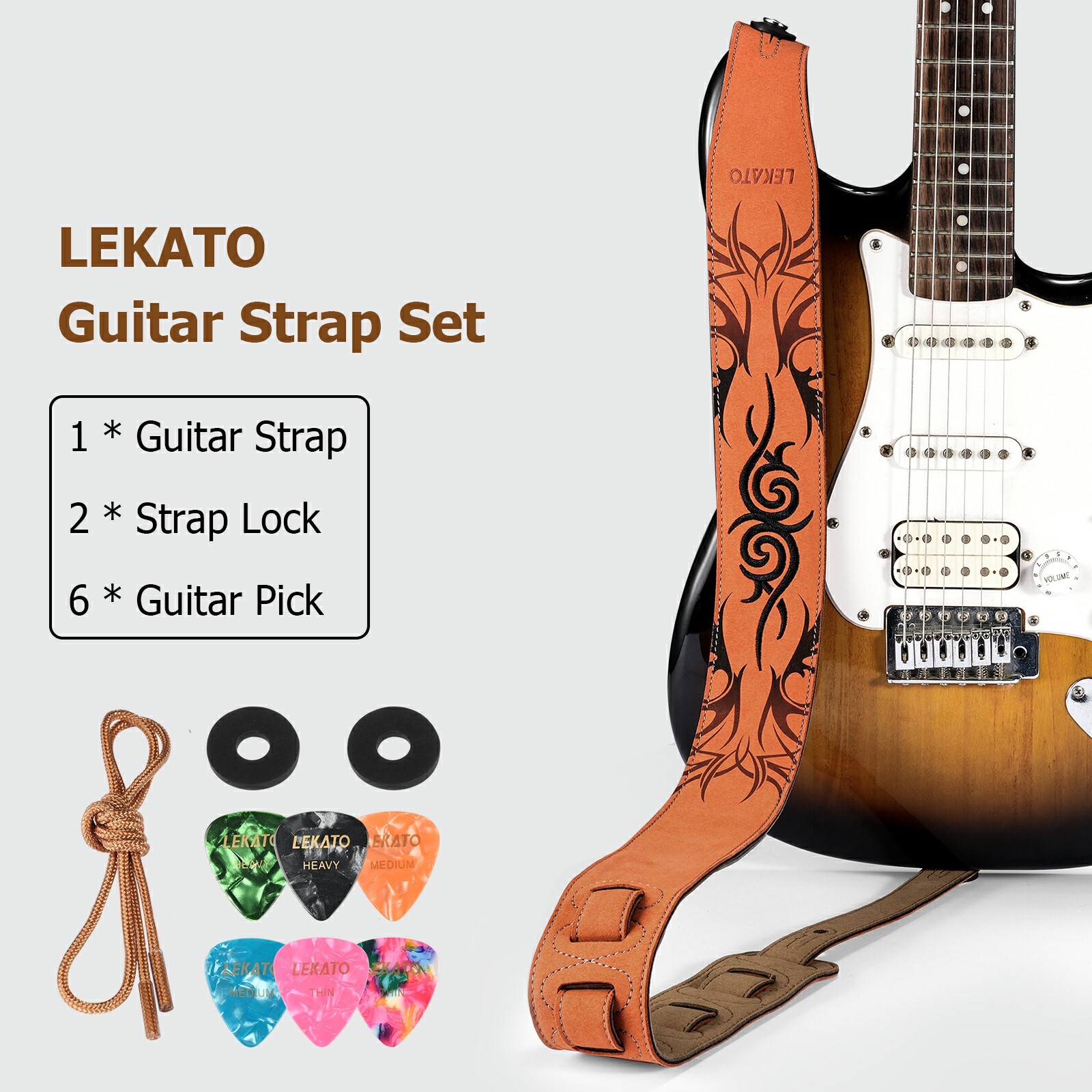 LEKATO LGS-10 Suede Guitar Strap 2.5″ Wide Soft Suede Bass Guitar Straps Holder