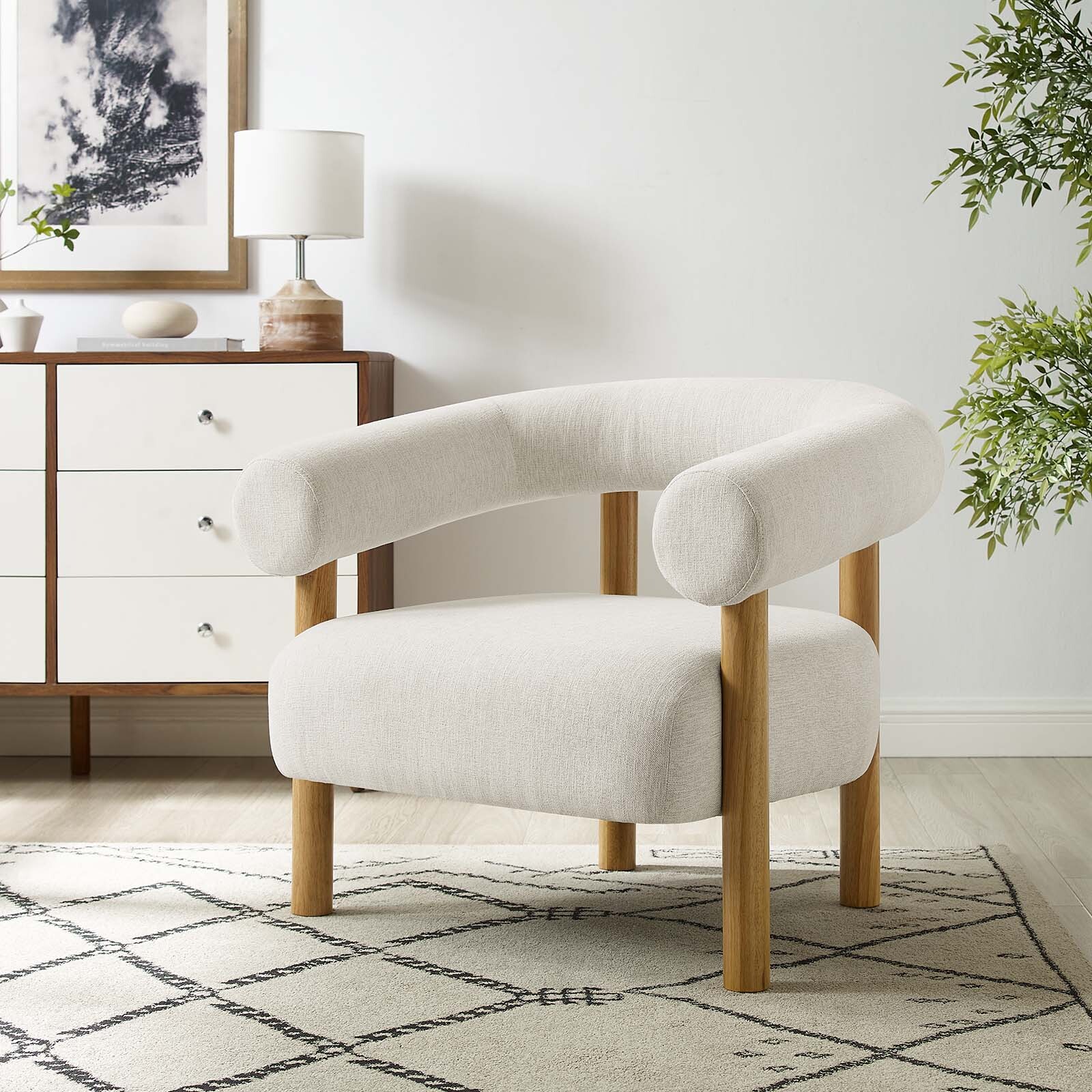 Sable Upholstered Fabric Armchair in Ivory Natural