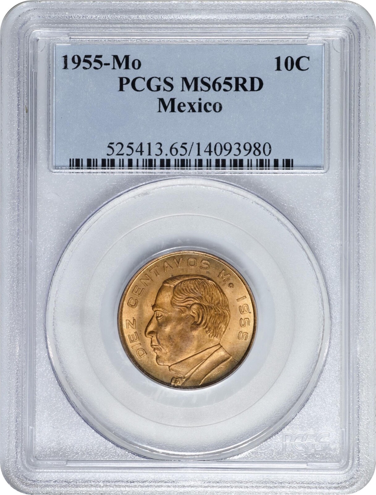 MEXICO ESTADOS UNIDOS 1955 10 CENTAVOS COIN PCGS CERTIFIED GEM UNCIRCULATED MS65