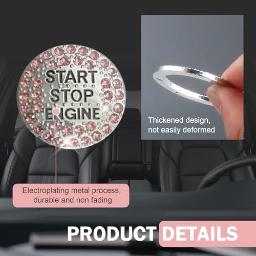 2 PCS Bling Crystal Push Start Button Cover Stickers, Sparkling Pink
