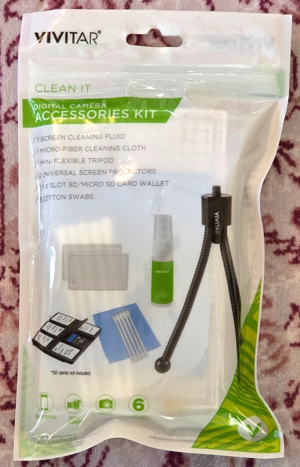 Vivitar Digital Camera Accessories Kit -Cleaning Fluid, Microfiber Cloth, Tripod