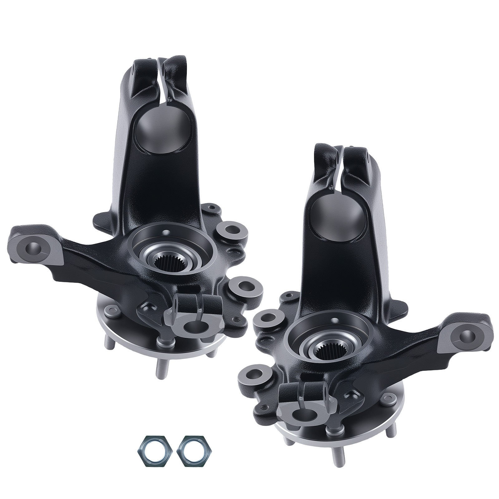 Pair Front Steering Knuckle&Wheel Bearing Hub Assembly Black For Ford Focus 2.0L