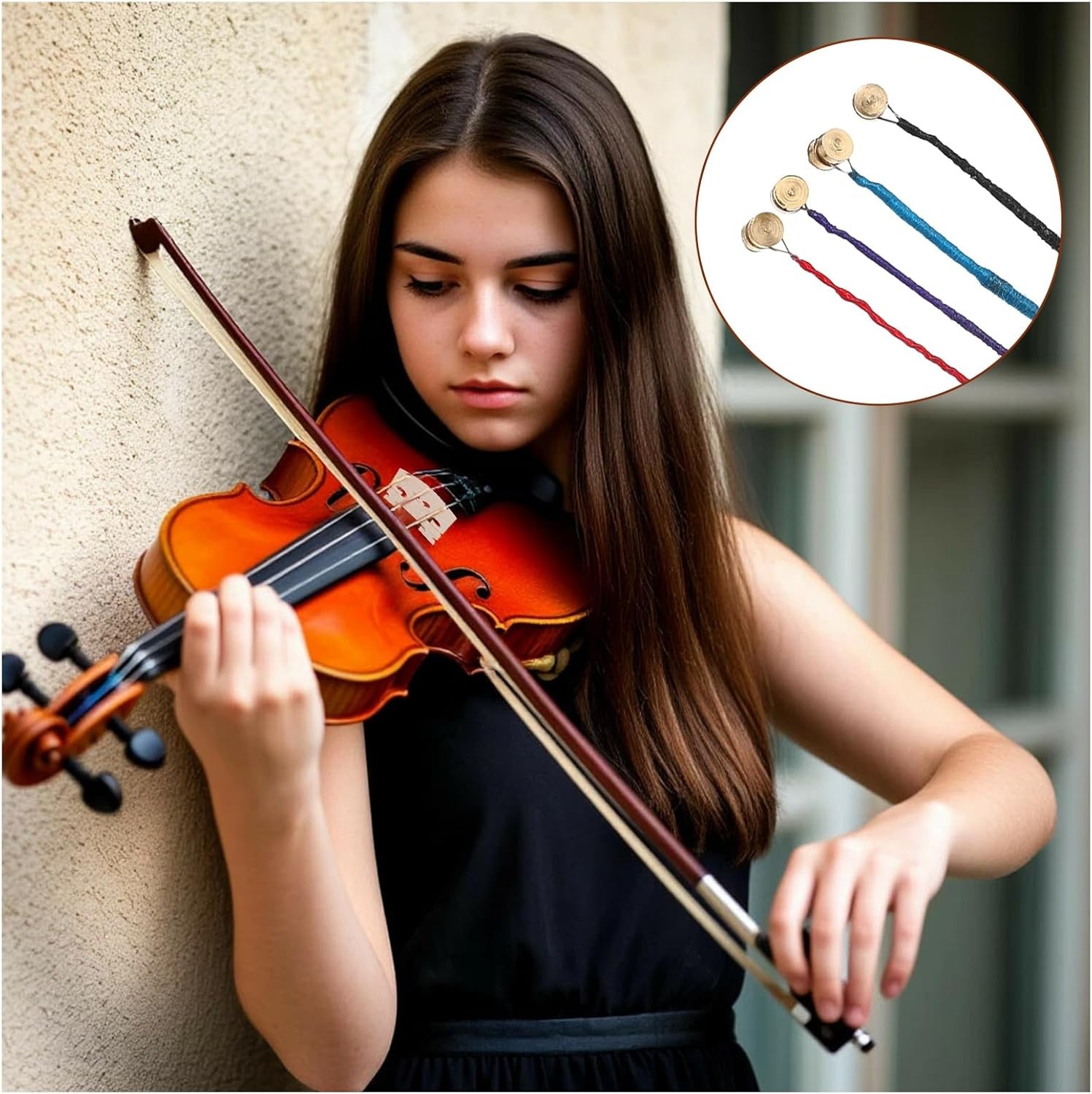 12 Pcs Violin Strings Universal Full Set (G-D-A-E) with 3 Pcs Violin Bridge 4/4