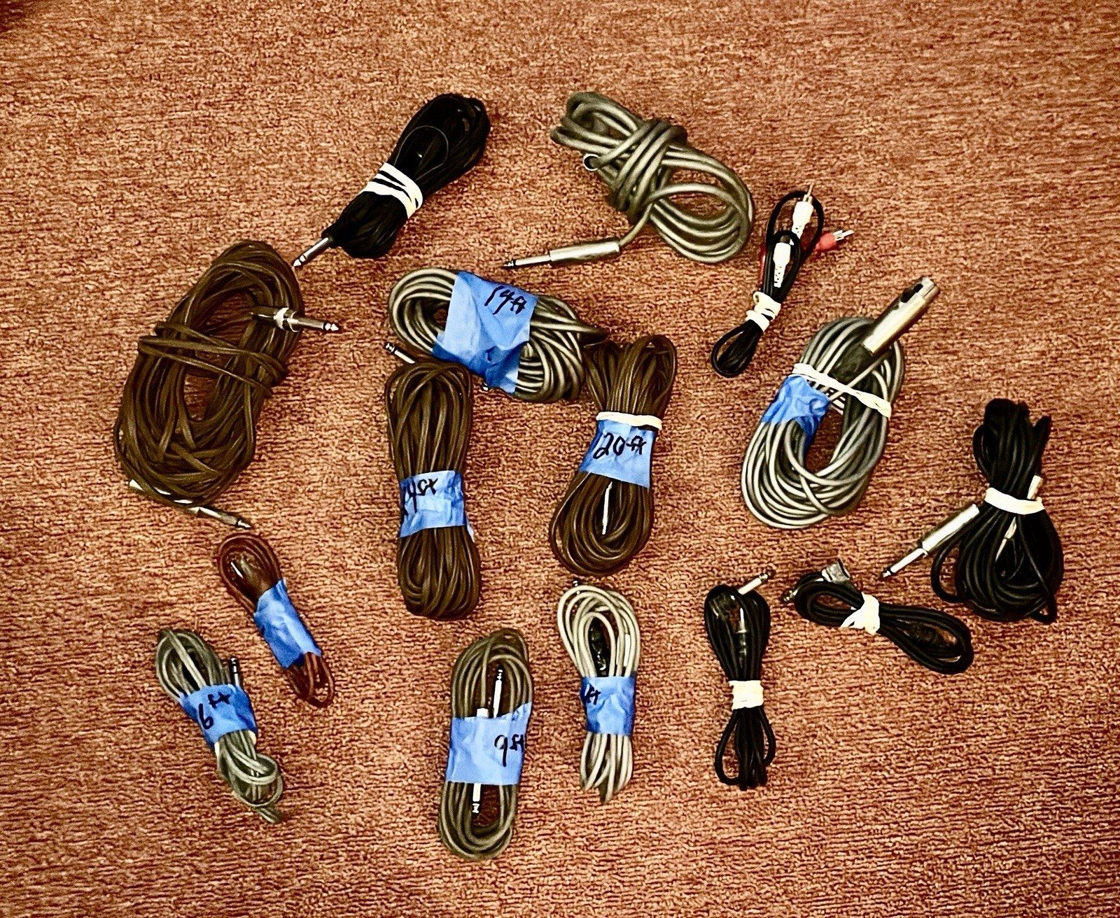 Lot 15 VINTAGE ELECTRIC GUITAR Cords AMP CORDs EXTENSION 3 Ft To 24 Ft 1960-70s