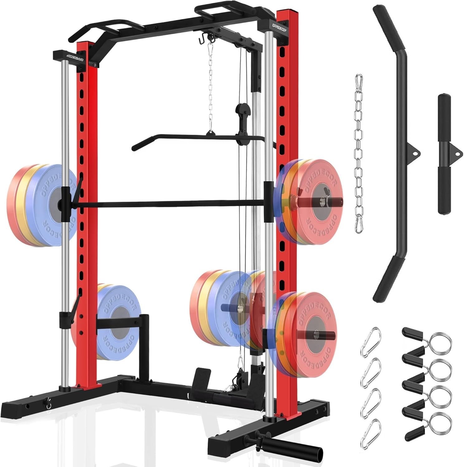 Smith Machine, Multi-Function Power Cage w/ Lat Pull Down System Workout Machine