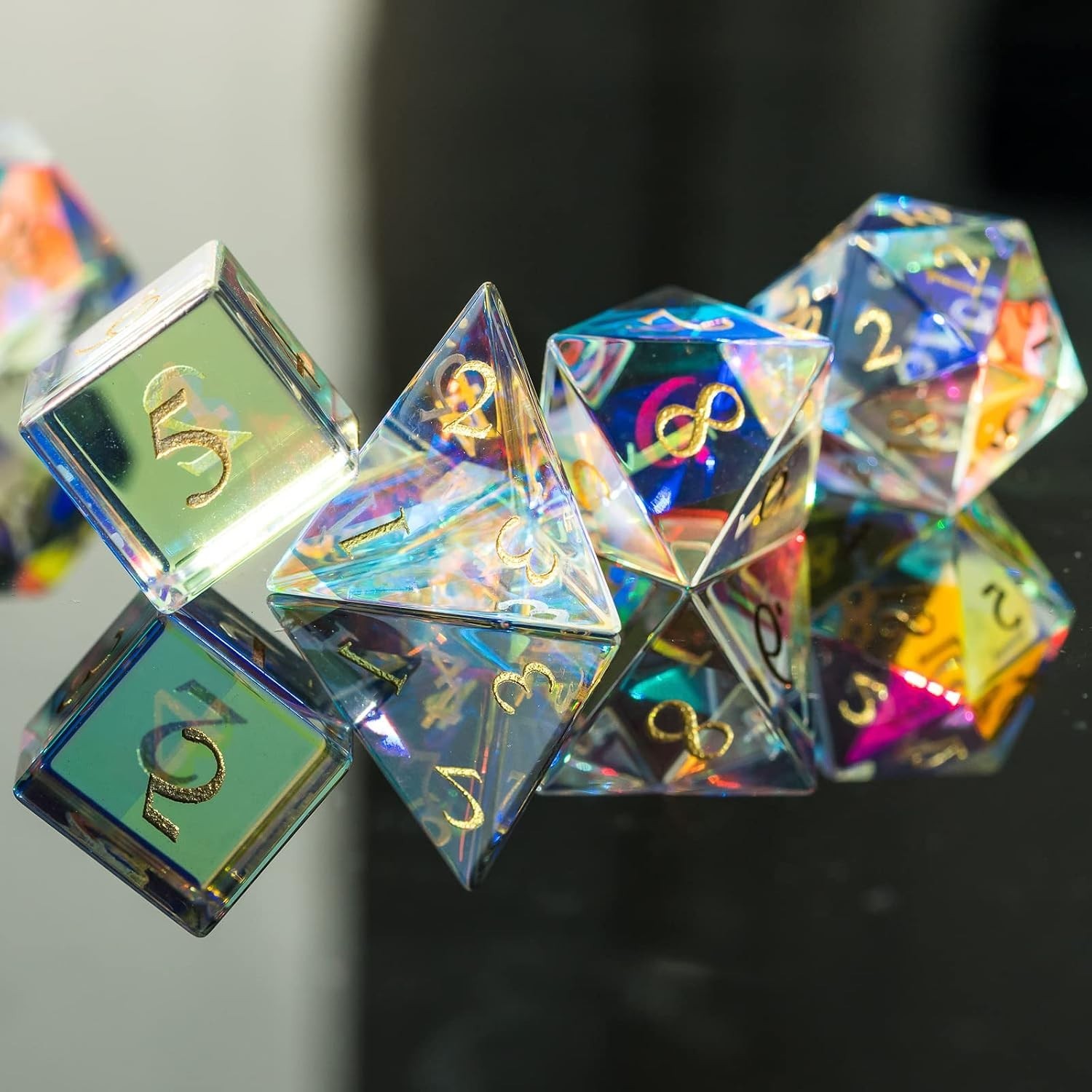 DND Dice Set in Gift Box - Rainbow Glass