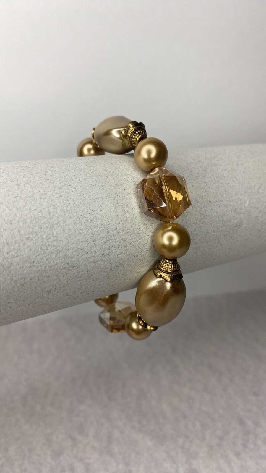 Champagne faceted glass pearl beaded bracelet