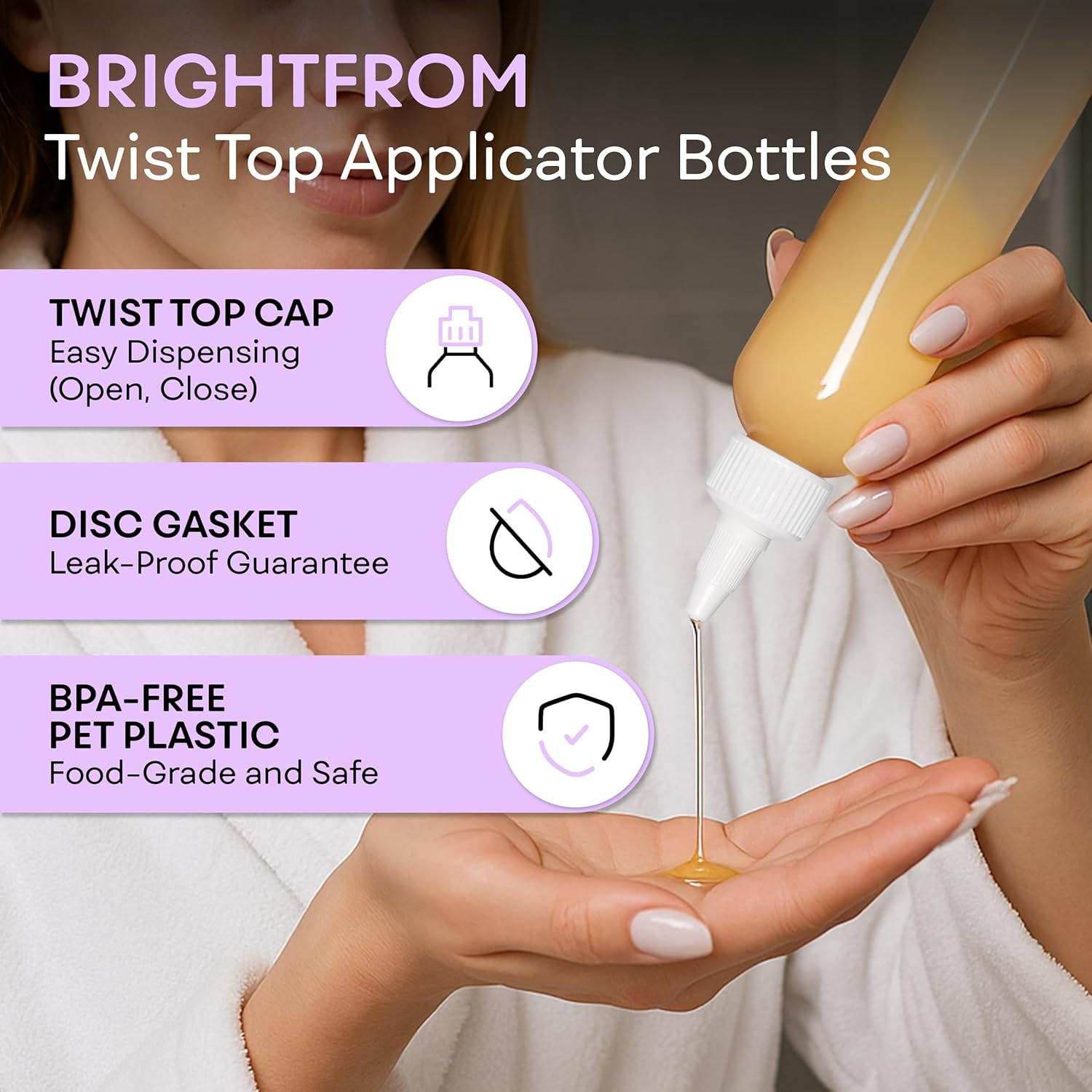 Twist Top Applicator Bottles, Clear 8 OZ BPA-Free Plastic, Empty, Squeeze, Refil