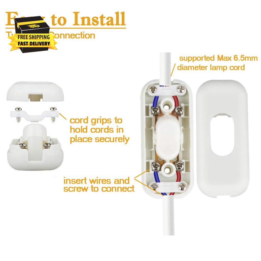 Inline Cord Switch, 2PCS On/Off Lamp Control Appliance Switch AC120V 10A, 250V 6