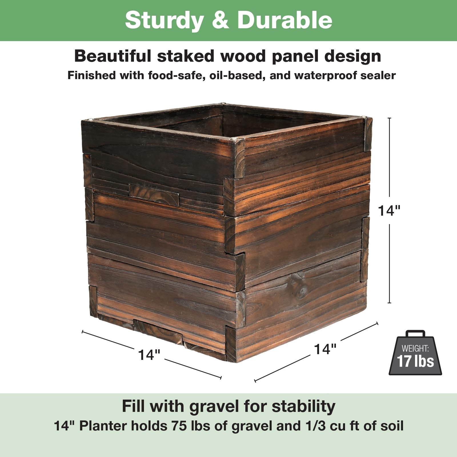 Large Decorative Wooden Planter w/ Universal Pole Support for String Light Po...