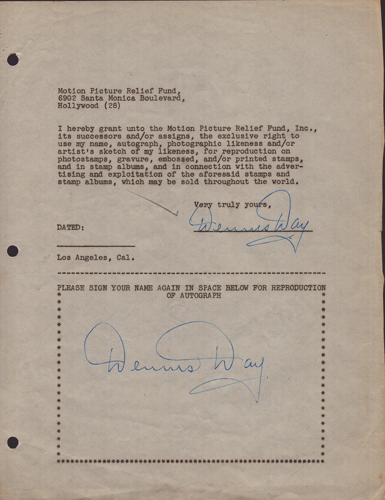 DENNIS DAY - DOCUMENT DOUBLE SIGNED