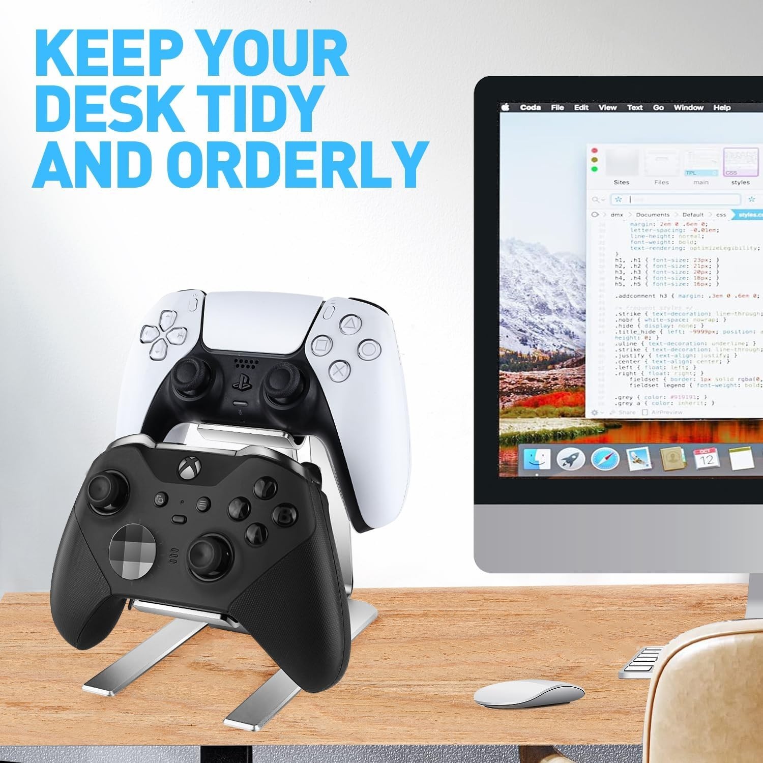 Compact Desktop Display Stand for Two Game Controllers, Space-Saving Design